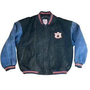 Vintage Auburn Tigers Jacket Mens 2XL Black Blue Leather Full Zip Lined Bomber